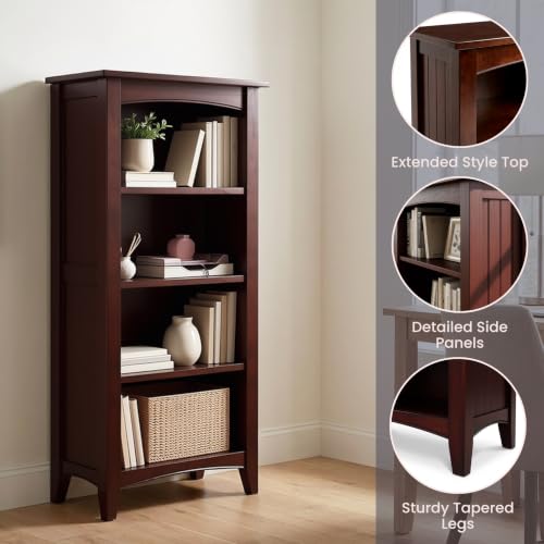 Shaker Cottage 4-Shelf Bookcase, Espresso, 22”W x 48”H