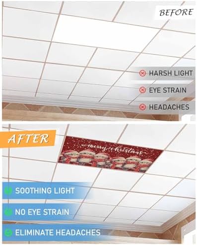 Red Christmas Magnetic Fluorescent Light Covers for Ceiling Lights 2 x 4 Feet,Vintage Owl White Snowflakes Watercolor Office Classroom Kitchen Drop Ceiling Light Covers Filters Shade Panel 2 Packs