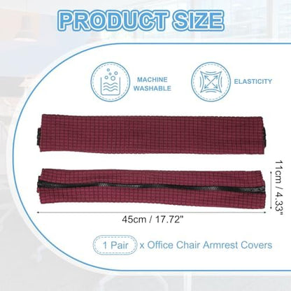 PATIKIL 18x4.3 in Office Chair Armrest Covers, 1 Pair Office Chair Arm Covers Long Computer Chairs Arm Rest Cover with Zipper Removable Rest Slipcover Hand Rest Protector, Burgundy