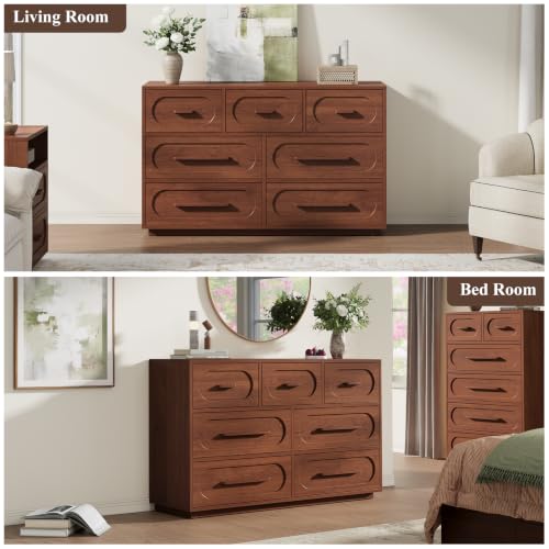 47" 7 Drawer Dresser for Bedroom, Walnut