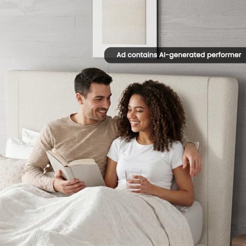 Boucle Queen Bed Frame, 51.2" Wingback Headboard, Beige