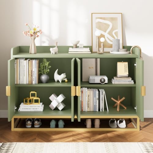 47" Fluted Sideboard with Storage Cabinet, Adjustable Shelf, Green