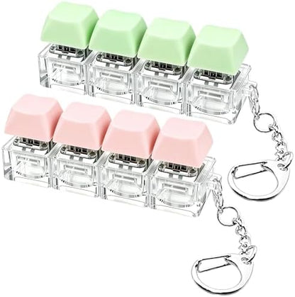 2 PCS Keyboard Fidget Toy, Keyboard Fidget Keychain 4-in-1 Keyboard Decompression Button Finger Clicker Toys, Button Stress Relief Fidget Gifts to Relief Stress (Green Pink)