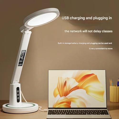 Multifunctional LED Eye Protection Desk lamp | No Flicker, Anti-Blue Light, 5-Speed dimming and Color Adjustment, USB Charging and Portable (Clock Charging)