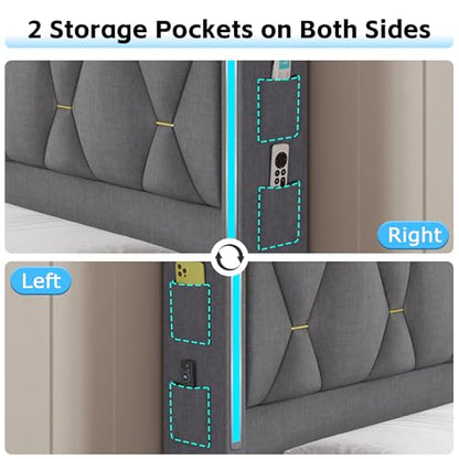 King Size Bed Frame with Storage Headboard and LED Lights