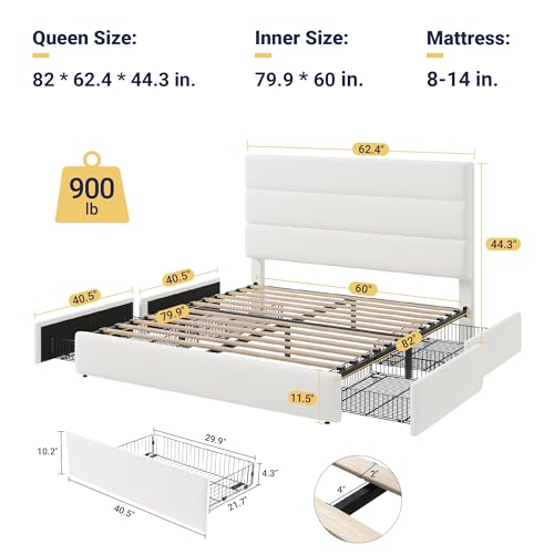 Modern Queen Size Platform Bed Frame with 4 Storage Drawers