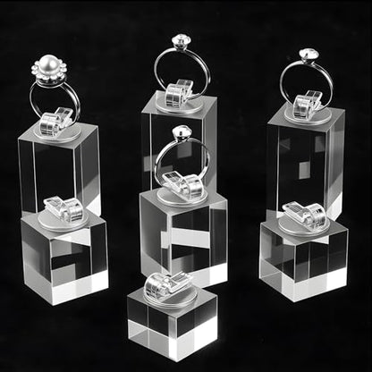7 Pcs Clear Ring Holder, Crystal Acrylic Cube Ring Display Stand for Jewelry Showcase, Engagement Wedding Rings, Perfect for Store Countertop, Photography, and Gift Presentation - color: Cube