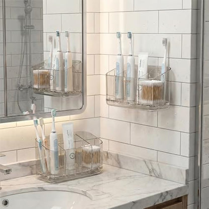 Toothbrush Holder for Bathroom Wall Mounted, 5 Slots Acrylic Toothbrush and Toothpaste Organizer with Removable Dividers Large Capacity Electric Toothbrush Holder for Bathroom Accessories, Smoke Grey