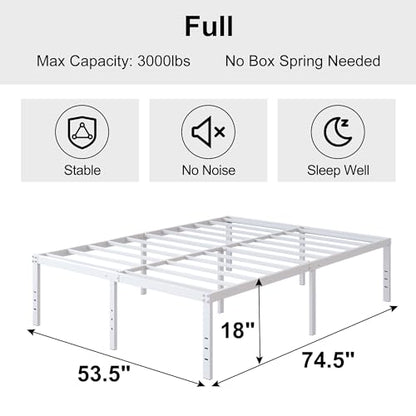 18 Inch White Full Size Bed Frame with High Storage