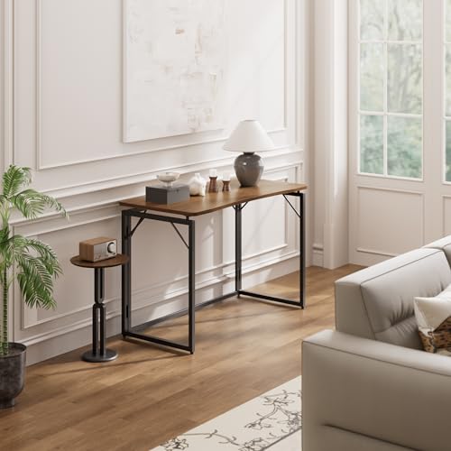 31.5" Brown Folding Desk, No Assembly, Wooden Top, Small Size