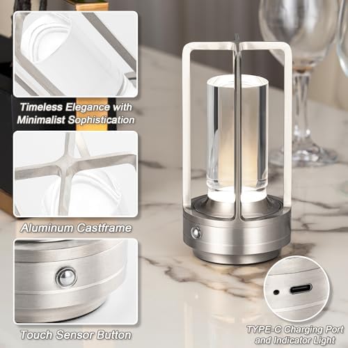 Rechargeable Table Lamp Cordless, Portable Metal Table Lamp