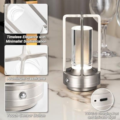 Rechargeable Table Lamp Cordless, Portable Metal Table Lamp