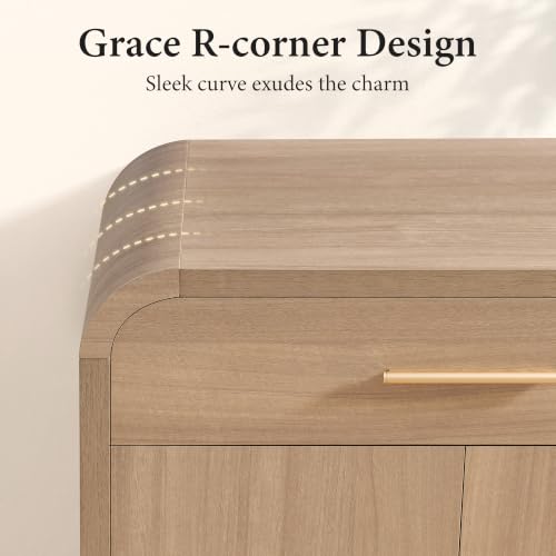 59" Sideboard Buffet Cabinet with Storage, 4 Doors Cabinet Natural Oak