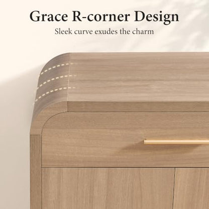 59" Sideboard Buffet Cabinet with Storage, 4 Doors Cabinet Natural Oak