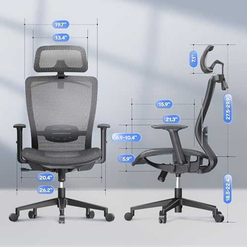 FLEXISPOT OC3 Ergonomic Office Chair High Back Mesh Computer Chair, Gray