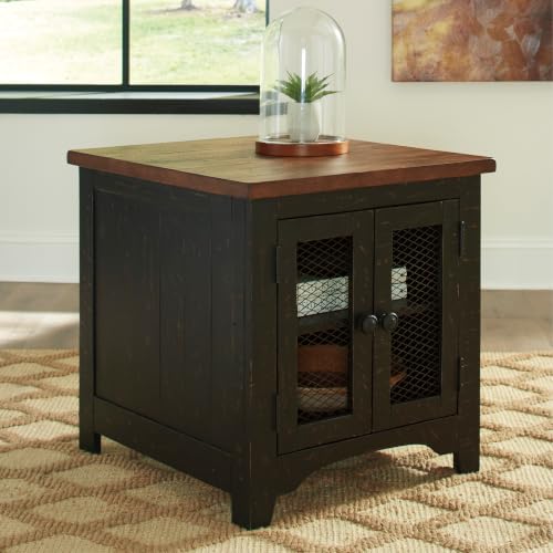 Signature Design by Ashley Storage End Table, Farmhouse Rustic, Black/Brown