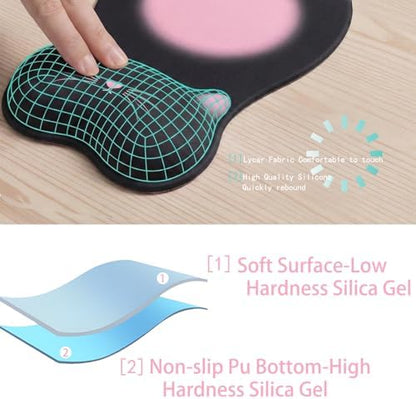 Gel Mouse Pad with Wrist Rest for Mouse Ergonomic Cat Mouse Wrist Rest Non-Slip Silicone Cute Mousepad with Wrist Support for Computer Desk Gaming Laptop Home Office Desk Accessories Black Pink