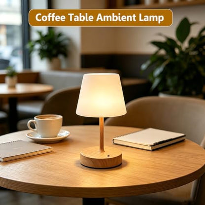Cordless Table Lamp, Waterproof Shower Lamp -Wood Tone Set of 2