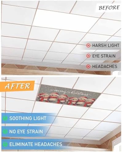 Christmas Red Magnetic Fluorescent Light Covers for Ceiling Lights 2 x 4 Feet,Snowflakes Vintage Owl Watercolor Grey Office Classroom Kitchen Drop Ceiling Light Covers Filters Shade Panel 2 Packs