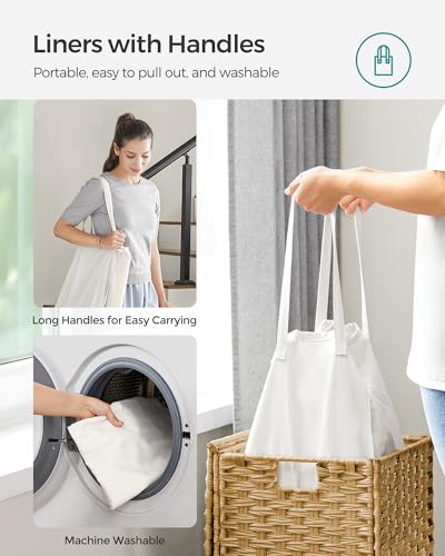 Laundry Hamper with Lid, 17.2 Gallon (65 L) Synthetic Rattan Clothes Laundry Basket with Lid and Handles, Foldable, Removable Liner, Goose Yellow ULCB165N01