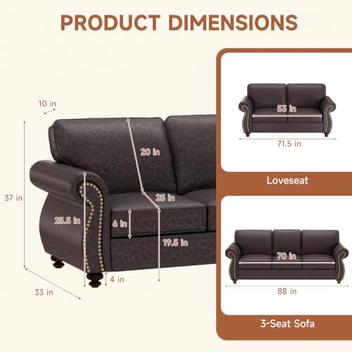 2 Pieces Modular Loveseat Couch & 3-Seat Sofa Set for Living Room