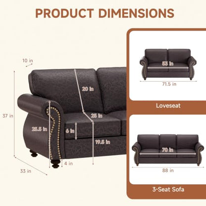 2 Pieces Modular Loveseat Couch & 3-Seat Sofa Set for Living Room