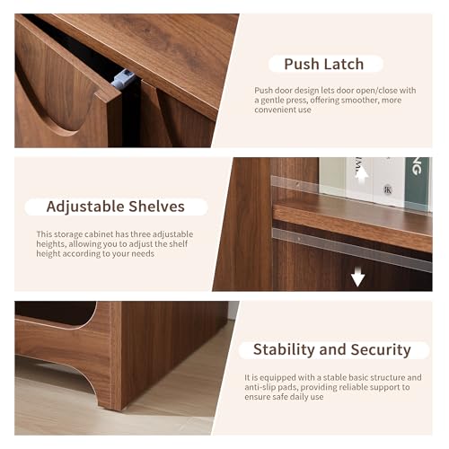 63" W Walnut Sideboard Buffet Cabinet with Storage Set of 2