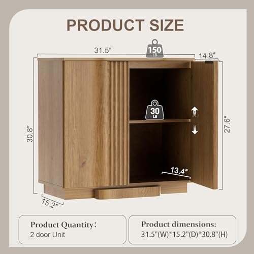 Fluted Buffet Cabinet with Storage, 31.5" Accent Sideboard Credenza