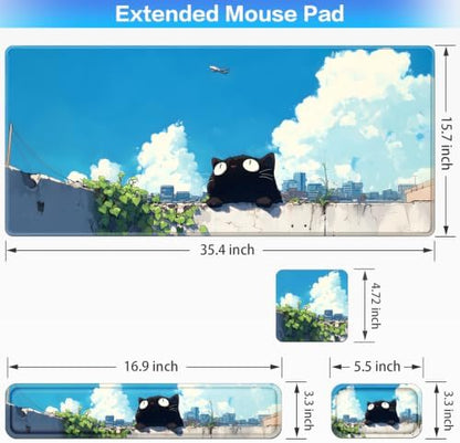 Desk Mat, Large Gaming Mouse Pad with Wrist Rest, 4in1 XXL Mousepad+Keyboard Wrist Rest+Mouse Pad Wrist Support+Cup Coaster Set Ergonomic Computer Desk Arm Wrist for Decor Home Office Women