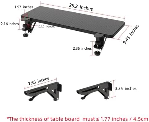 Desk Extender 25.2" x 9.45" Ergonomic Computer Table Extension Arm Support Collapsible Keyboard Tray for Square Tabletop - Carbon Fiber