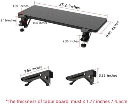 Desk Extender 25.2" x 9.45" Ergonomic Computer Table Extension Arm Support Collapsible Keyboard Tray for Square Tabletop - Carbon Fiber