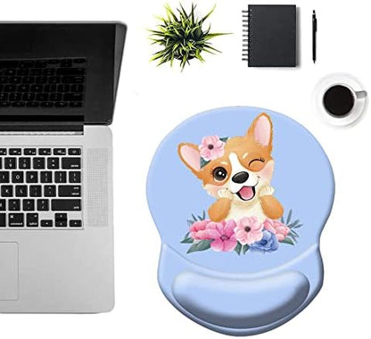 Ergonomic Wrist Support Mouse Pad - Comfortable Computer Mouse Pad with Non-Slip PU Base for Home Office Working Gaming (Pretty Dog)