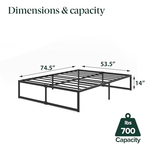 ABEL 14 Inch Platform Bed Frame, Steel Slat Support, Easy Assembly, No Box Spring Needed, Eco Friendly WonderBox(TM) Packaging, Black, Full