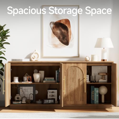 Modern Buffet Cabinet with Storage, 59.1”Sideboard Cabinet, Oak