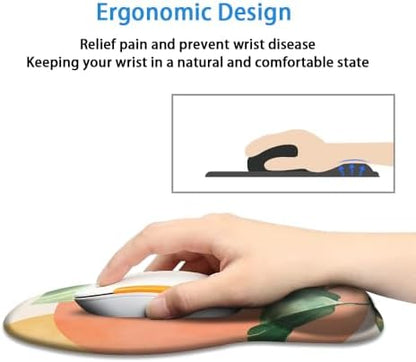 Ergonomic Mouse Pad with Wrist Rest,Comfortable Computer Gel Mouse Pad Wrist Support for Laptop,Pain Relief Mousepad with Non-Slip PU Base Design Art