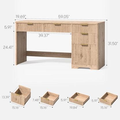 59" Fluted Executive Desk with Adjustable File Drawer, Oak