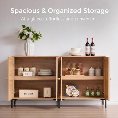 34" Tall Modern Arched Sideboard Buffet Cabinet with Storage, Natural