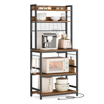 Bakers Rack with Power Outlet, 23.6 Inches Microwave Stand