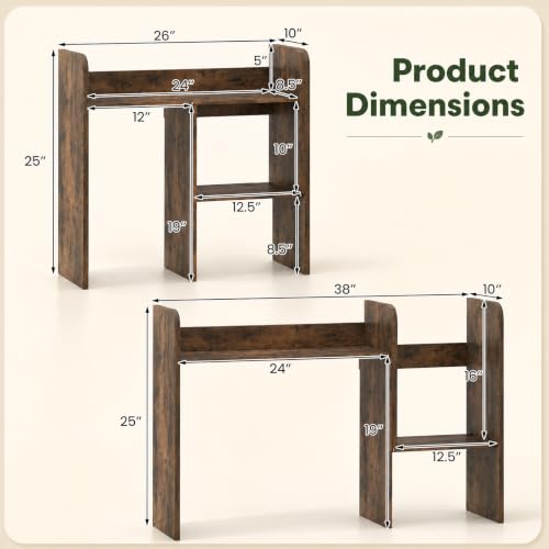 Extendable Desktop Bookshelf, Dorm Desk Hutch (Rustic Brown)