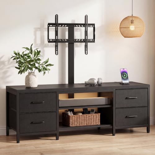 TV Stand with Mount for 75 Inch TV, w/LED & Outlets, 59'' Black