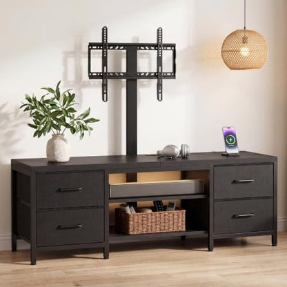 TV Stand with Mount for 75 Inch TV, w/LED & Outlets, 59'' Black