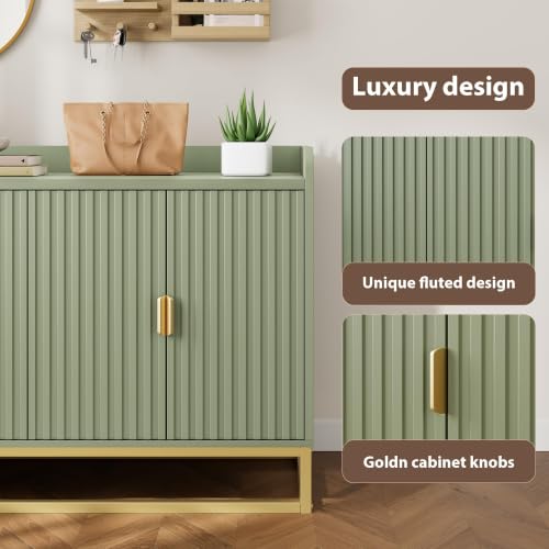 47" Fluted Sideboard with Storage Cabinet, Adjustable Shelf, Green
