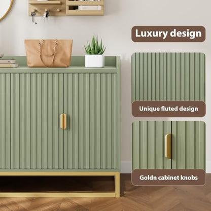 47" Fluted Sideboard with Storage Cabinet, Adjustable Shelf, Green
