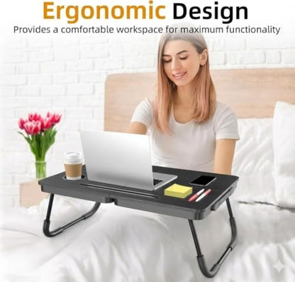 23.4" Foldable Lap Desk Bed Table with Cup Holder Tray Charcoal