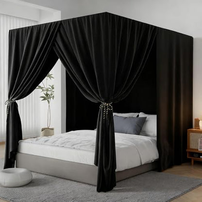 Black Canopy Bed Curtain 4 Corner Post Bed Curtains, Queen