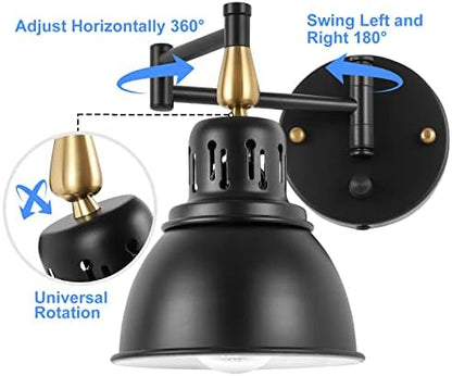 TRLIFE Dimmable Swing Arm Wall Lights with Plug in Cord Wall Mounted Light Industrial Wall Sconce , E26 Base, UL Listed(1 Pack)