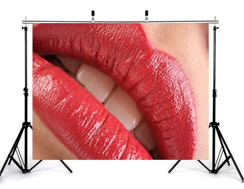 10x10ft Glossy Red Lips Backdrop Beauty Makeup Scene Photography Background for Cosmetic Party Decorations Tapestry Banner Photo Booth Props - size: 10x10ft