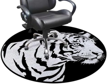 Black Lines Round Area Chair Mat for Hardwood Floors, Tiger Profile Jungle Animal Swivel Chair Protector, Protect The Floor from Scratches, Black White Diameter 51 in
