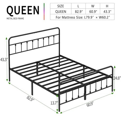 Queen Size Metal Bed Frame with Headboard and Footboard,Black