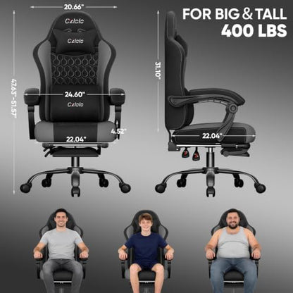 Czlolo Fabric Big and Tall Gaming Chair with Extended Footrest